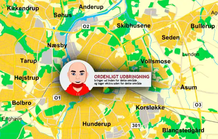 Kort over hvor Ordenttlig Udbringning bringer varer ud
